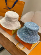 Louis Vuitton Men's and Women's Solid Color Letter Jacquard Raw Edge Cotton Fisherman's Hat Cap #76292
