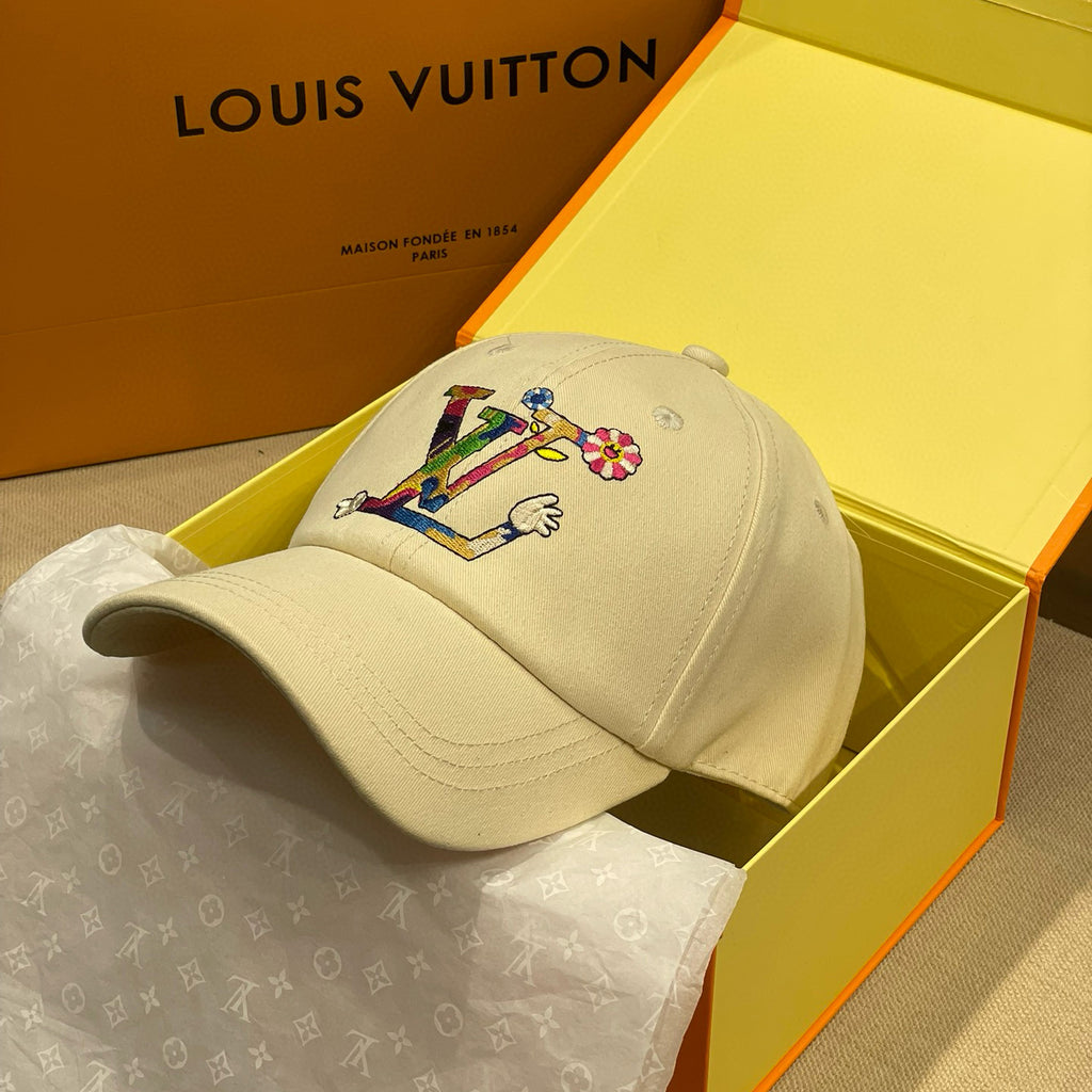 Louis Vuitton Men's and Women's Colorful Embroidered Logo Printed Solid Color Duck Tongue Cap Hat #75641
