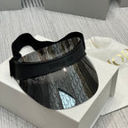 Dior Luxury Dark Patterned Sun Visor with Embossed Logo Strap Cap Hat - High-End Fashion Accessory #75718