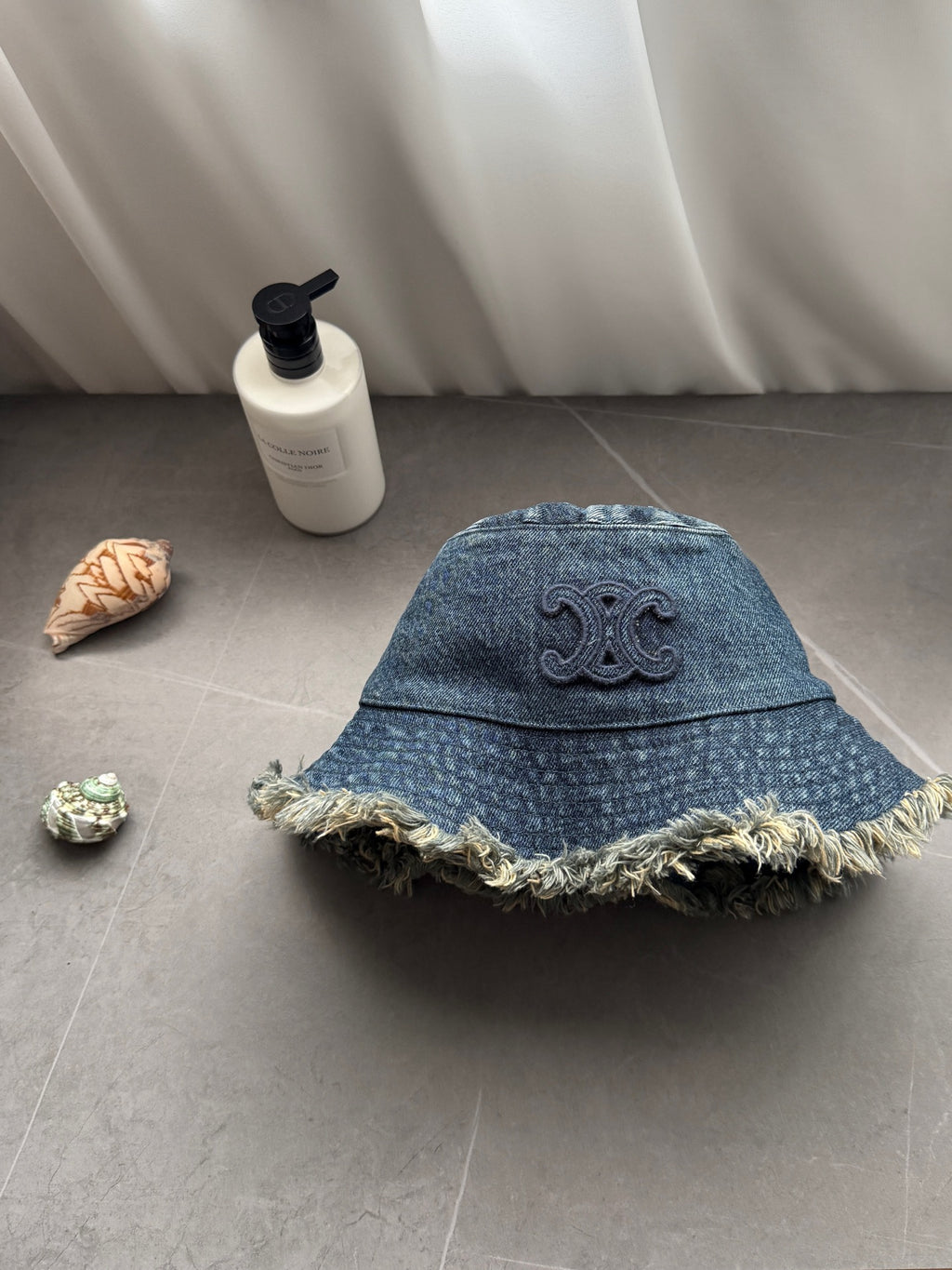 Chanel Women's Solid Colour Washed Denim Fringed Raw Edge Fisherman's Hat Cap #76781
