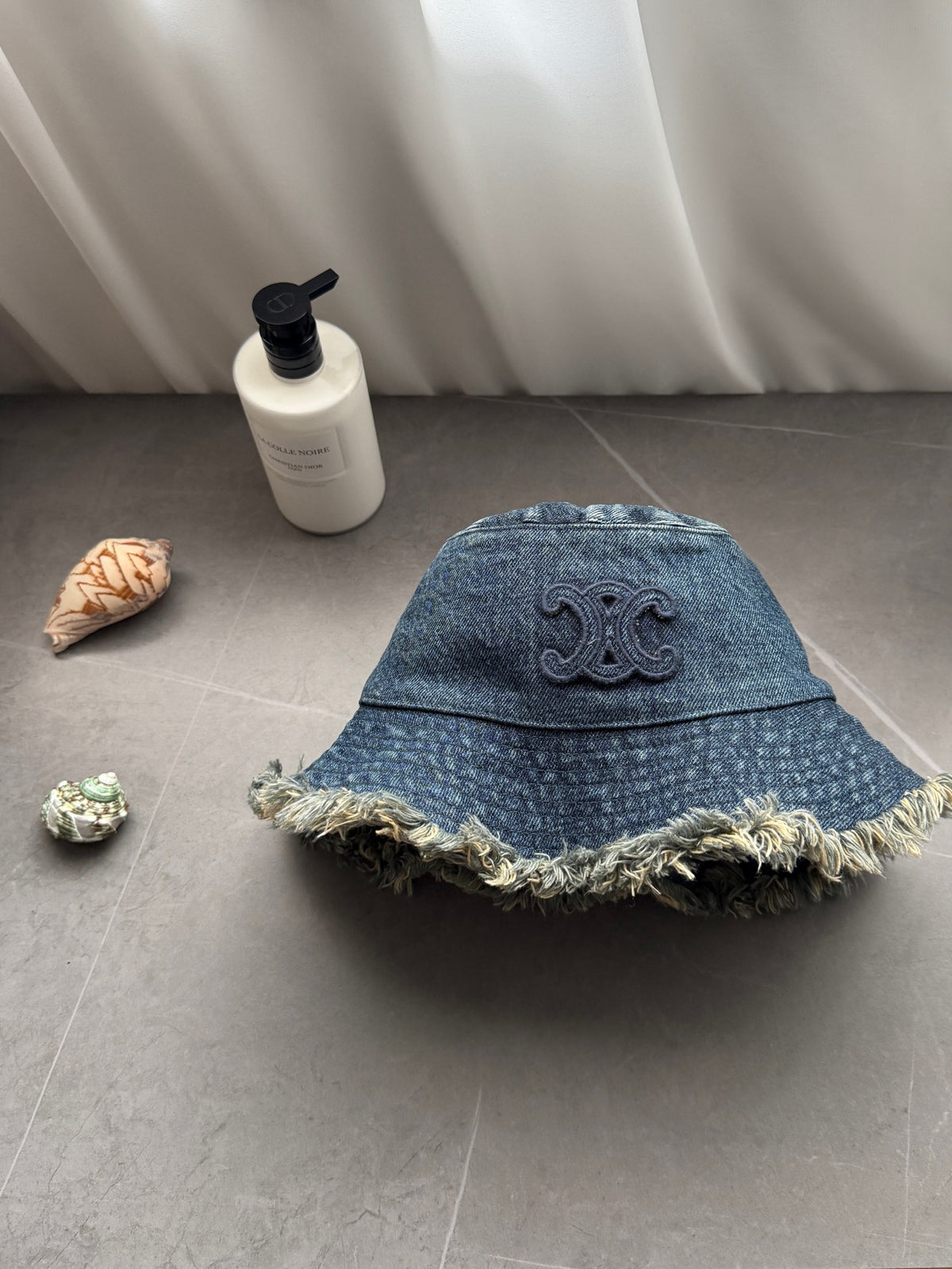 Chanel Women's Solid Colour Washed Denim Fringed Raw Edge Fisherman's Hat Cap #76781