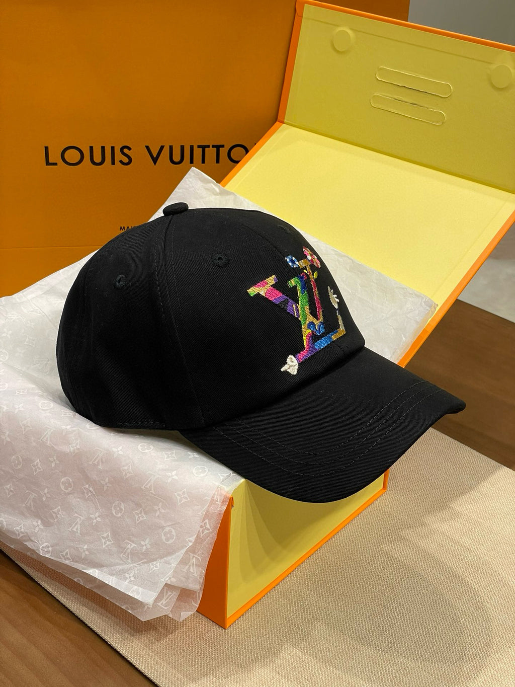 Louis Vuitton Men's and Women's Colorful Embroidered Logo Printed Solid Color Duck Tongue Cap Hat #75641