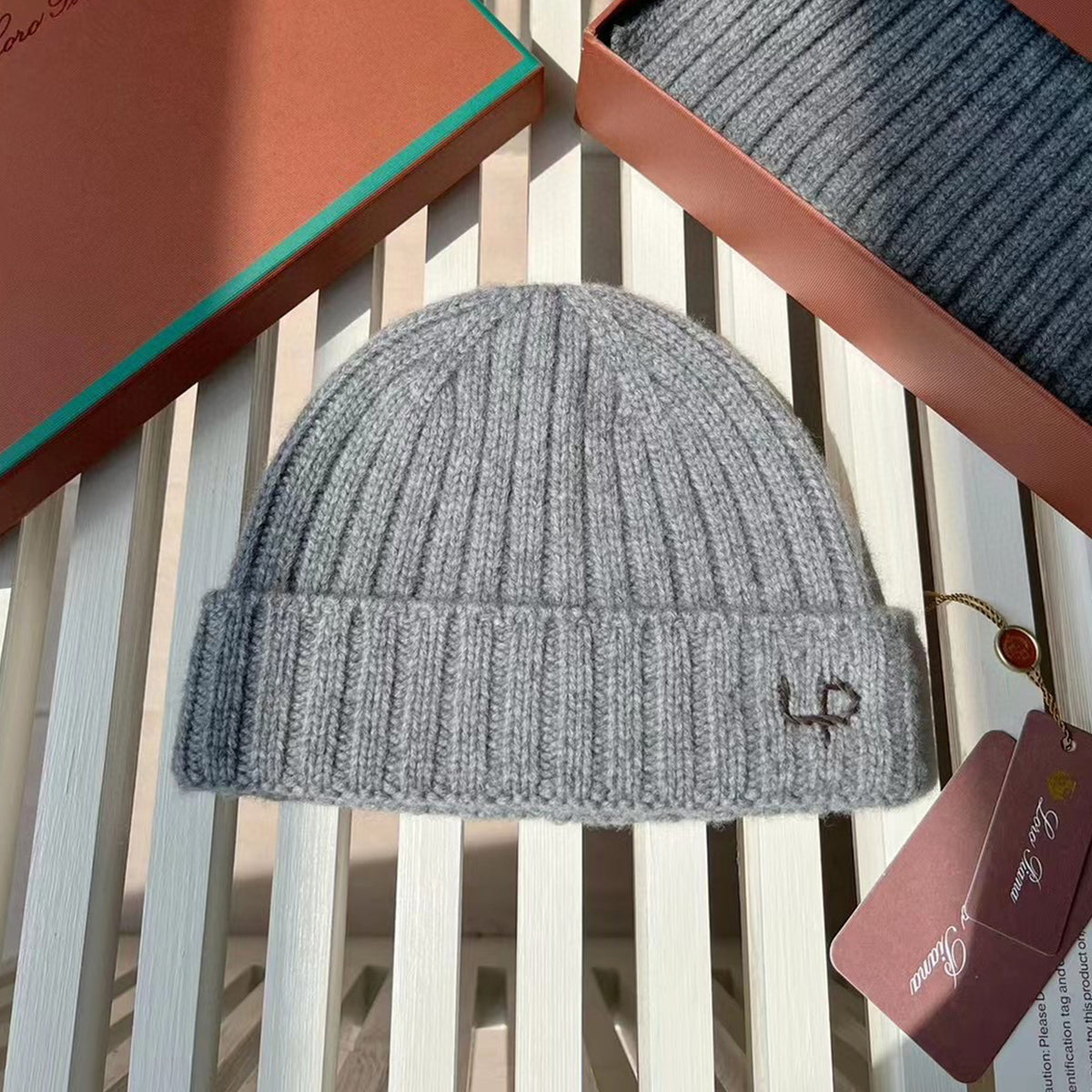 Loro Piana Cashmere Knit Hat Scarf Set #6664