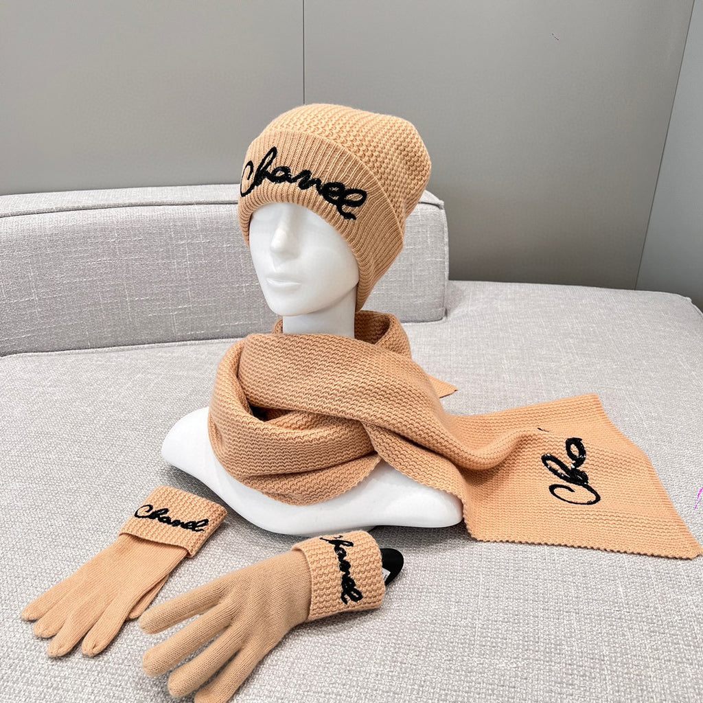 Chanel Cashmere Knit Hat Gloves Scarf #96642
