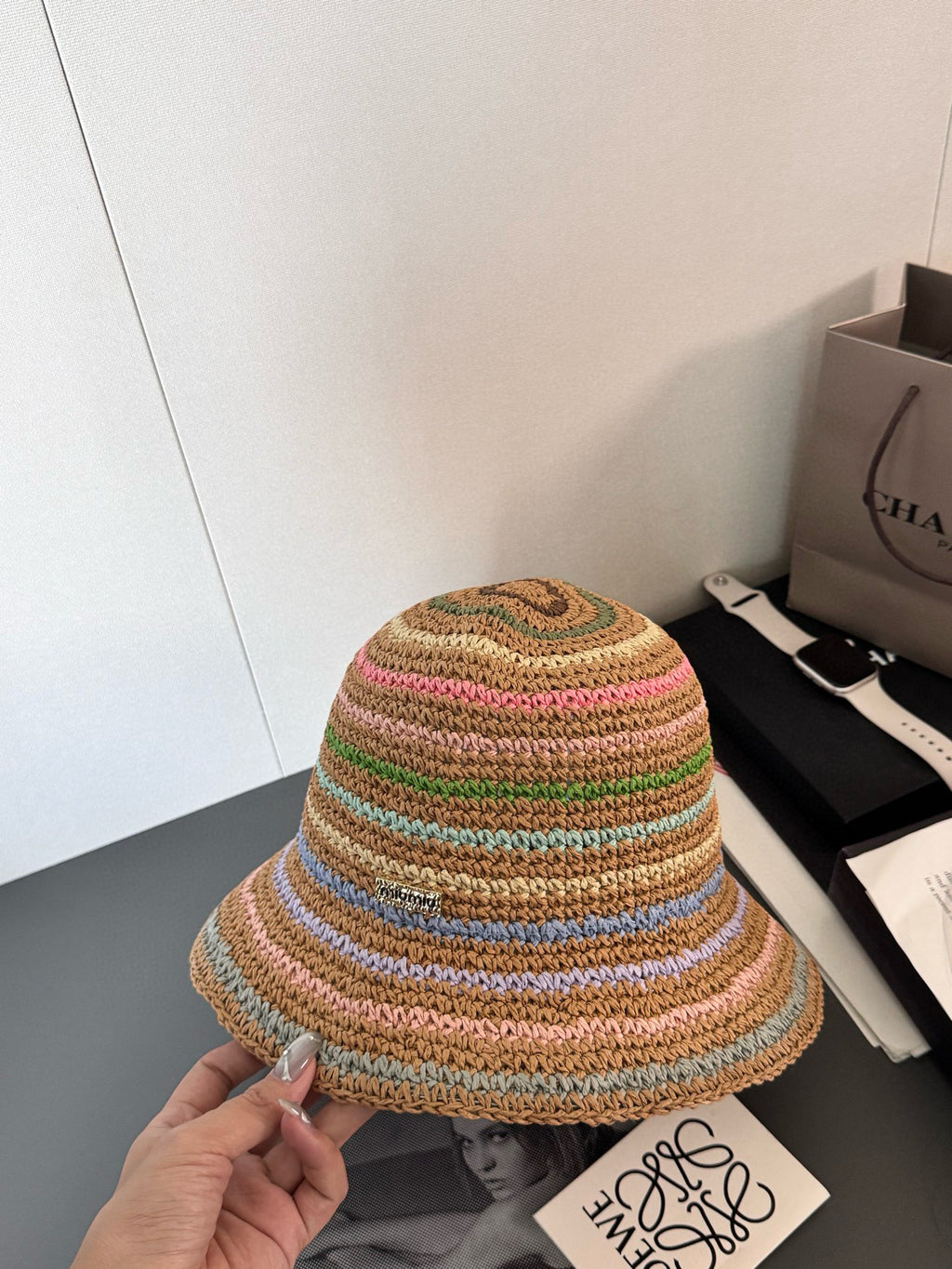 MiuMiu Women's Spring and Summer Rainbow Knit Fisherman's Hat Cap #76551