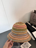 MiuMiu Women's Spring and Summer Rainbow Knit Fisherman's Hat Cap #76551