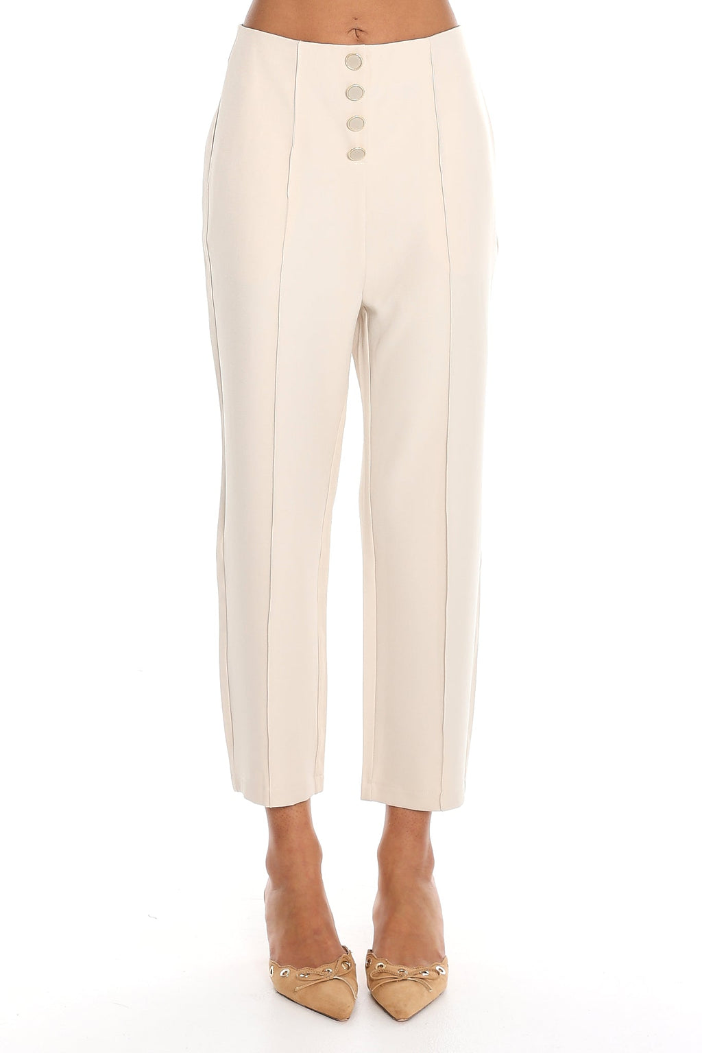 Downtown Girl Button-Front Cropped Trousers Cream