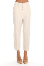 Downtown Girl Button-Front Cropped Trousers Cream
