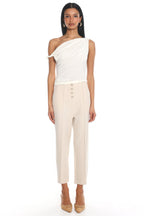Downtown Girl Button-Front Cropped Trousers Cream