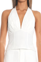 Kingston Plunge Halter Top White