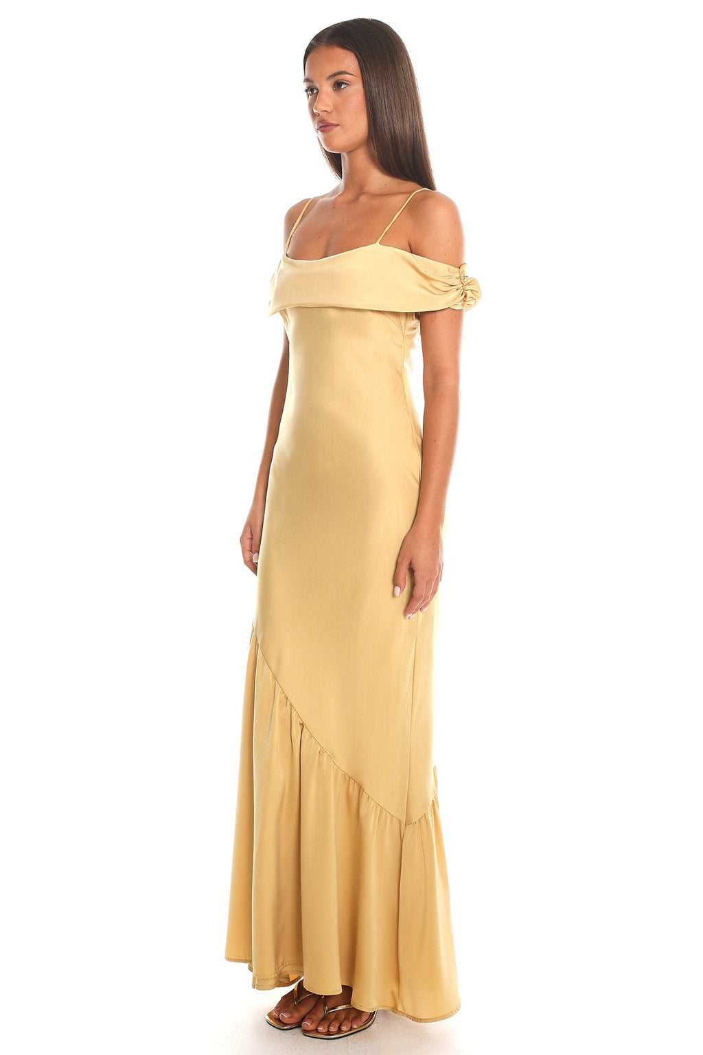 Gamble Off-Shoulder Maxi Dress Gold