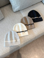 Brunello Cucinelli Women's Fall/Winter Striped Solid Color Cashmere English Rib Knit Beanie With Monili Casual Hat Cap Ngvp #2524