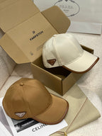 Prada Men's Metal Triangle Label Logo Solid Color Nylon Patchwork Leather Baseball Cap Hat #75923