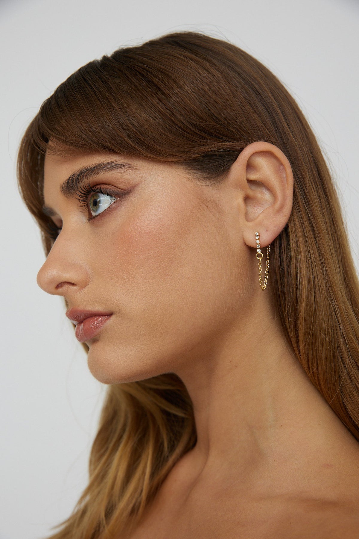 Audrina Chain Dangle Stud Earrings Gold