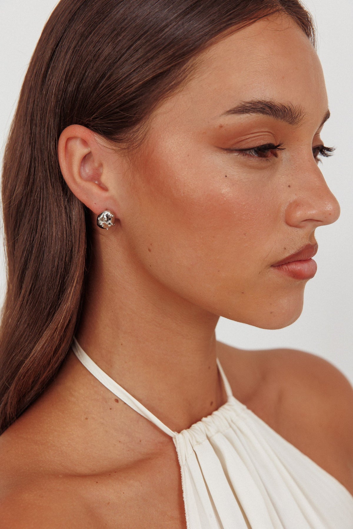 Billie Diamante Pebble Earrings Dark Silver