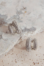 Anthea Double Hoop Studs Silver Diamante