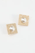 Vanessa Square Hammered Earrings Gold/Pearl