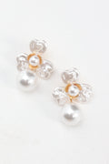 Triniti Drop Flower Earrings Gold Pearl