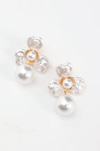 Triniti Drop Flower Earrings Gold Pearl