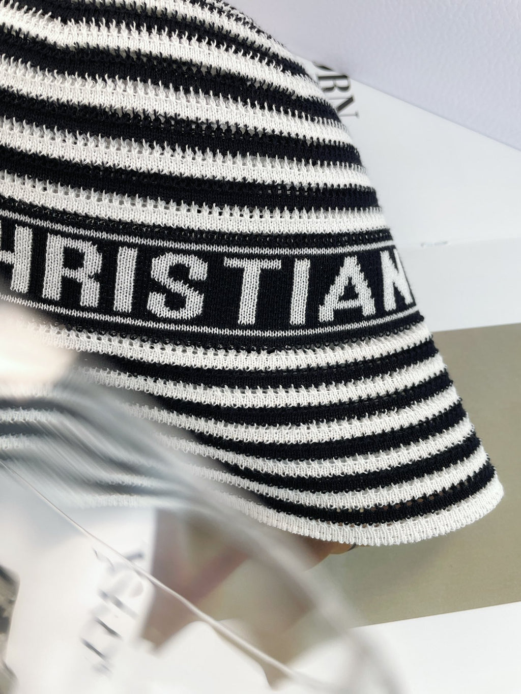Dior Dioriviera D-Tulipe Women's Black and White Striped Embroidered Letter Printed Cotton Fisherman's Hat Cap #72552