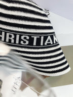 Dior Dioriviera D-Tulipe Women's Black and White Striped Embroidered Letter Printed Cotton Fisherman's Hat Cap #72552