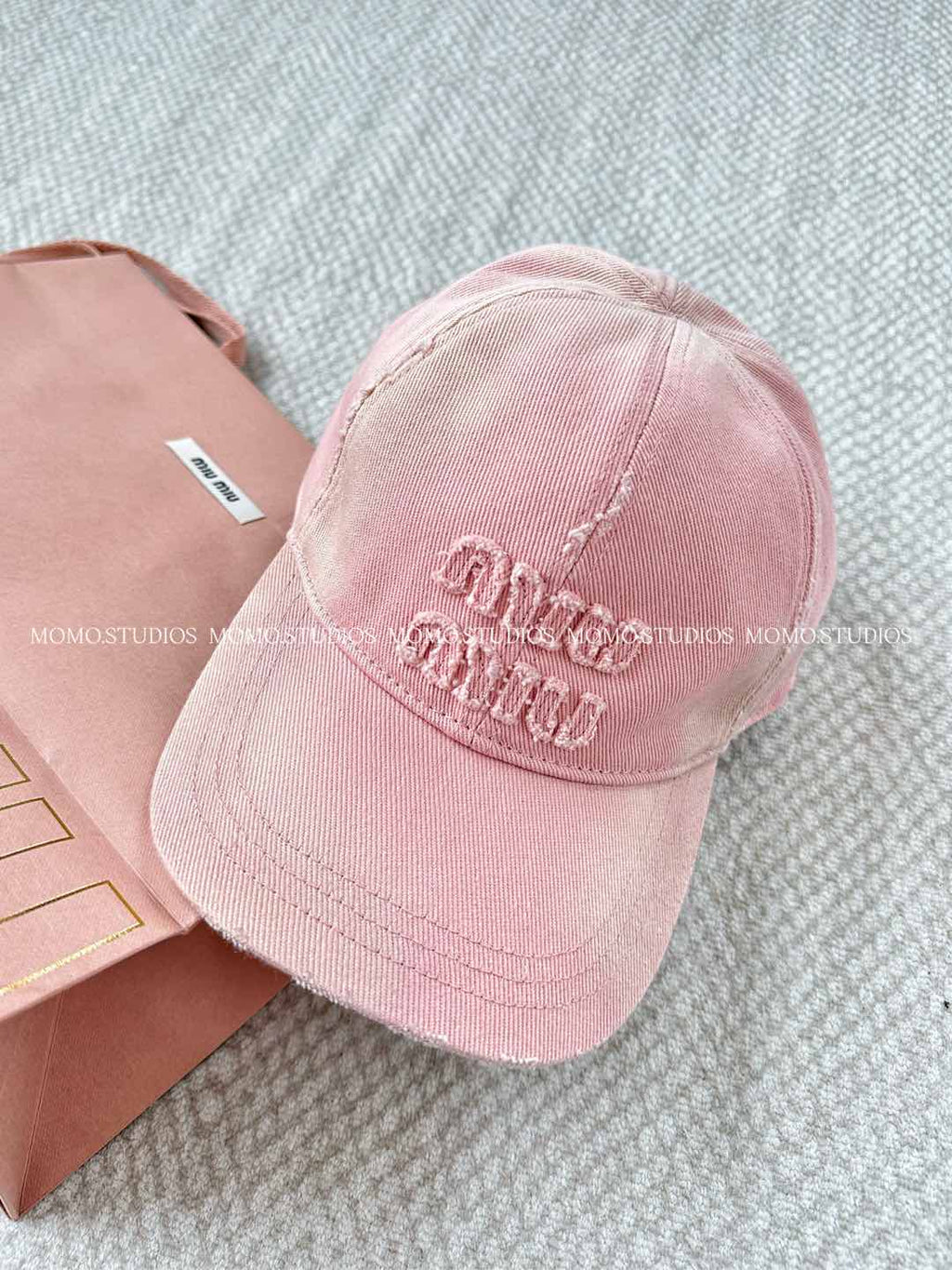 MiuMiu Women's Fan Embroidered Letter Print Denim Baseball Cap Hat #77382