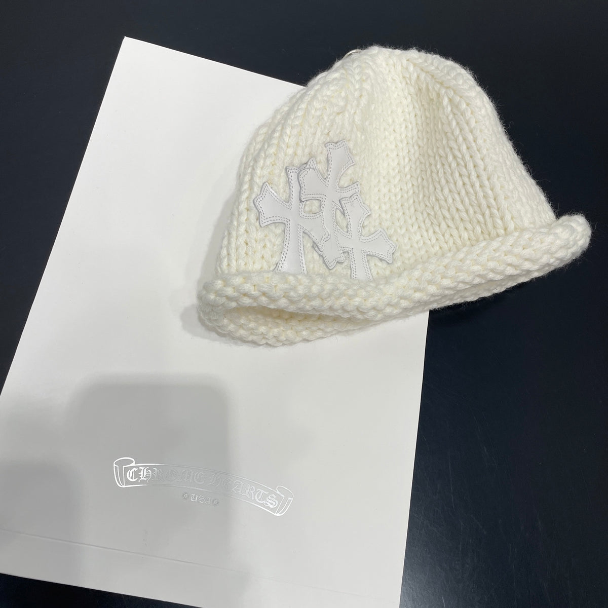 Chrome Hearts White Leather Cross Cold Hat #334407