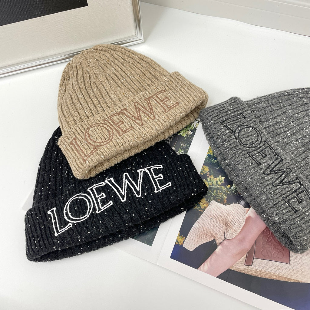 Loewe Men's and Women's Logo Letter Embroidered Ribbed Knit Fleece Cap Hat #97697