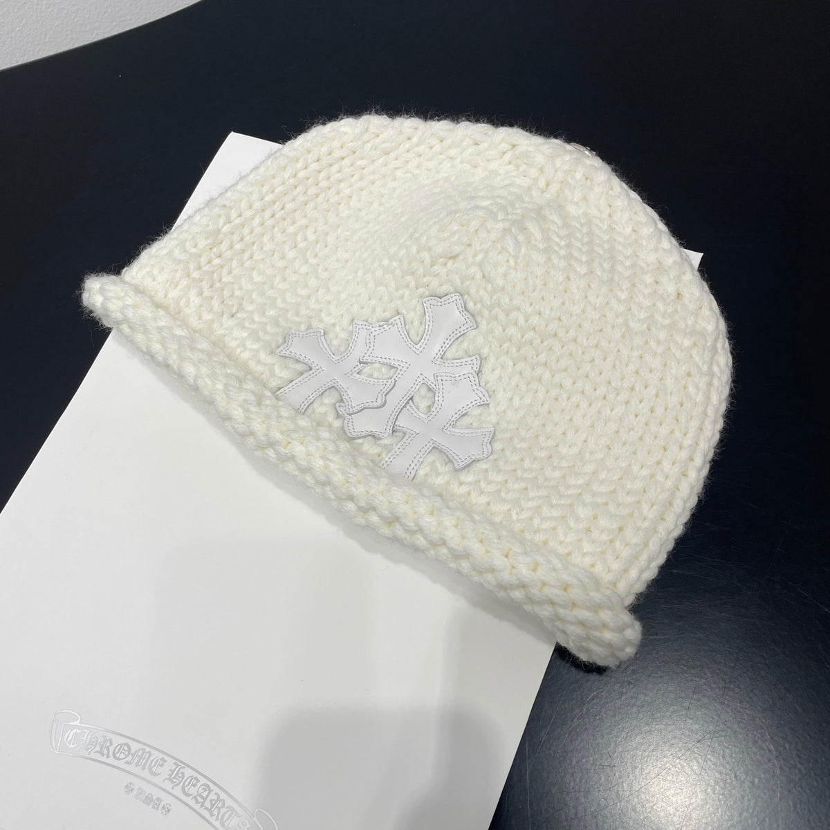 Chrome Hearts White Leather Cross Cold Hat #334407