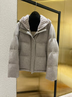 Loro Piana Women's Autumn And Winter Wool Cashmere Goose Down Jacket Soft And Comfortable Removable Hat Zipper Long Sleeve Hooded Jacket Ngvp #2649