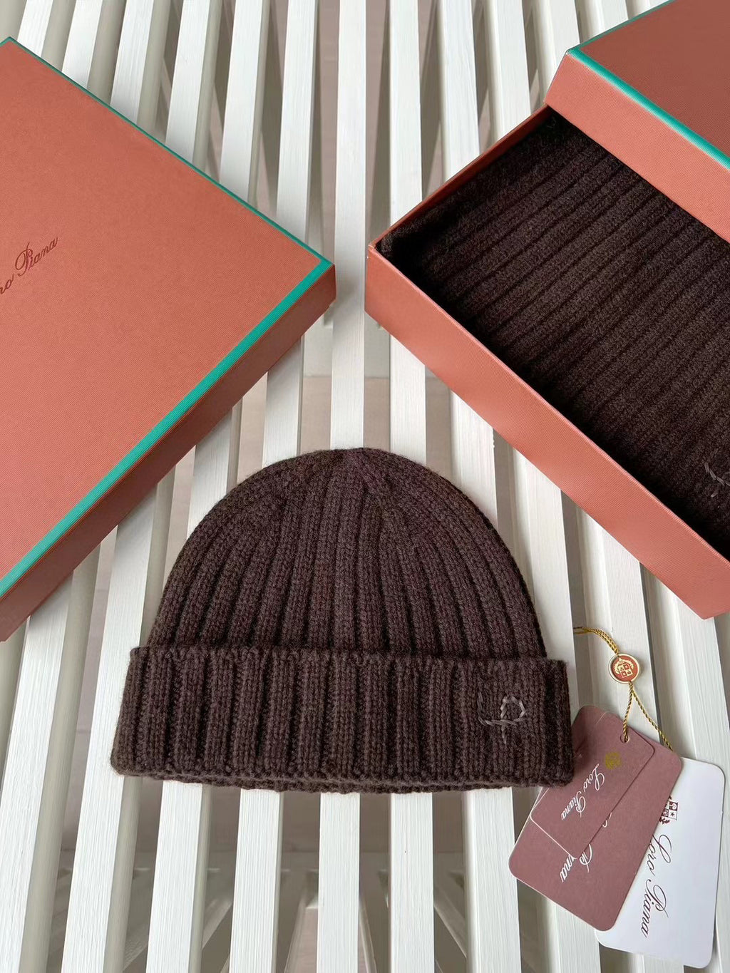 Loro Piana Cashmere Knit Hat Scarf Set #6664