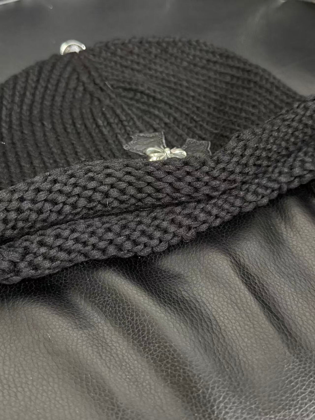 Chrome Hearts Sterling Silver Leather Embellished Cold Hat #333922
