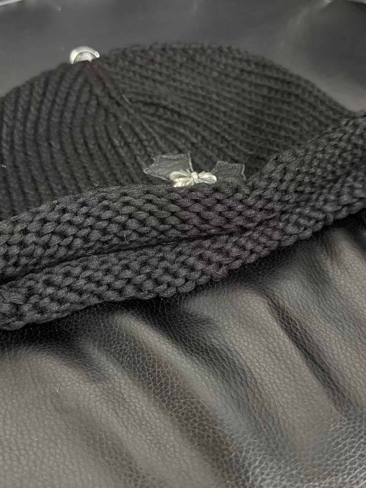 Chrome Hearts Sterling Silver Leather Embellished Cold Hat #333922