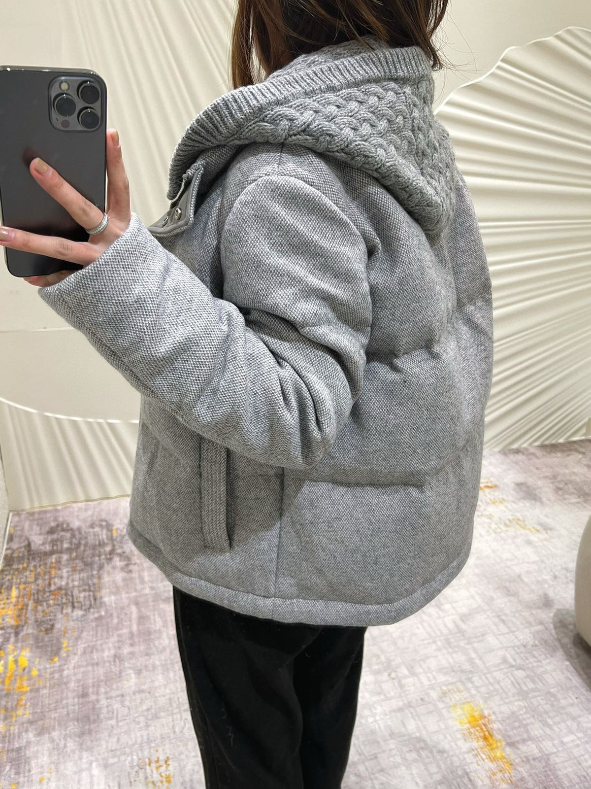 Loro Piana Women's Autumn And Winter Wool Cashmere Goose Down Jacket Soft And Comfortable Removable Hat Zipper Long Sleeve Hooded Jacket Ngvp #2649