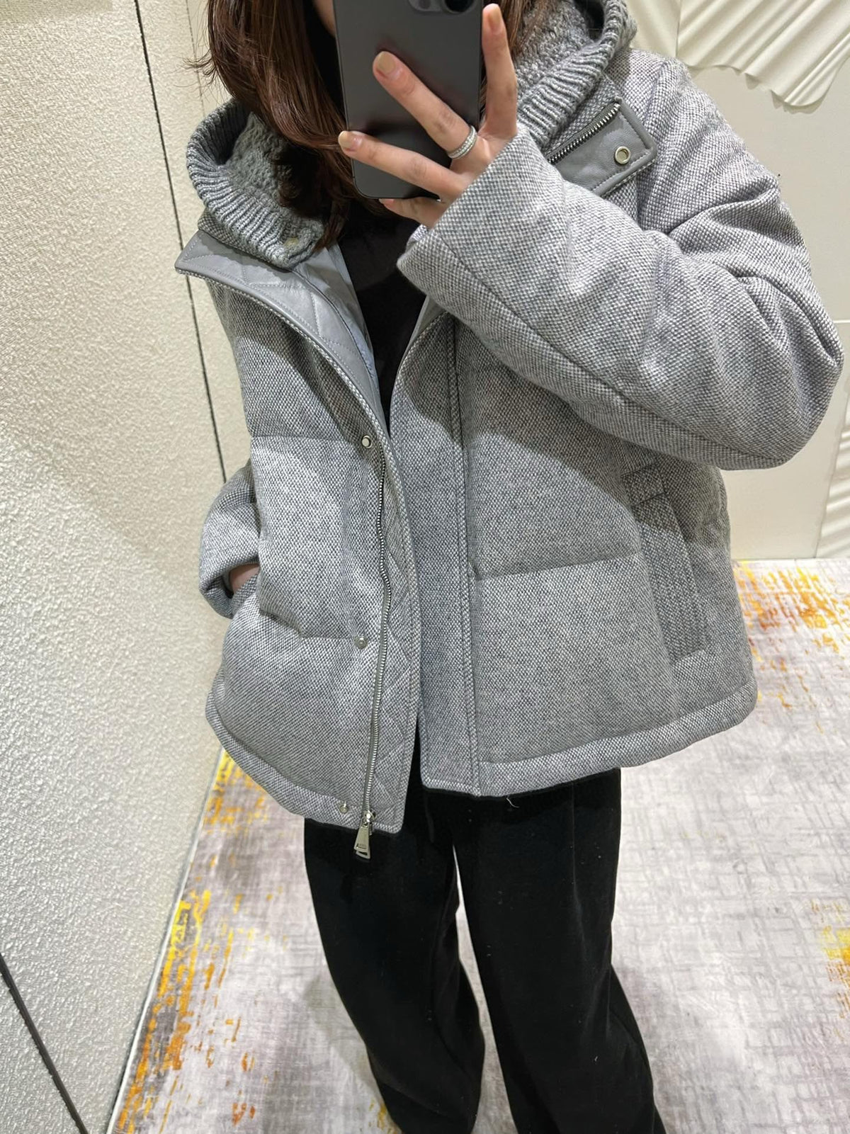 Loro Piana Women's Autumn And Winter Wool Cashmere Goose Down Jacket Soft And Comfortable Removable Hat Zipper Long Sleeve Hooded Jacket Ngvp #2649