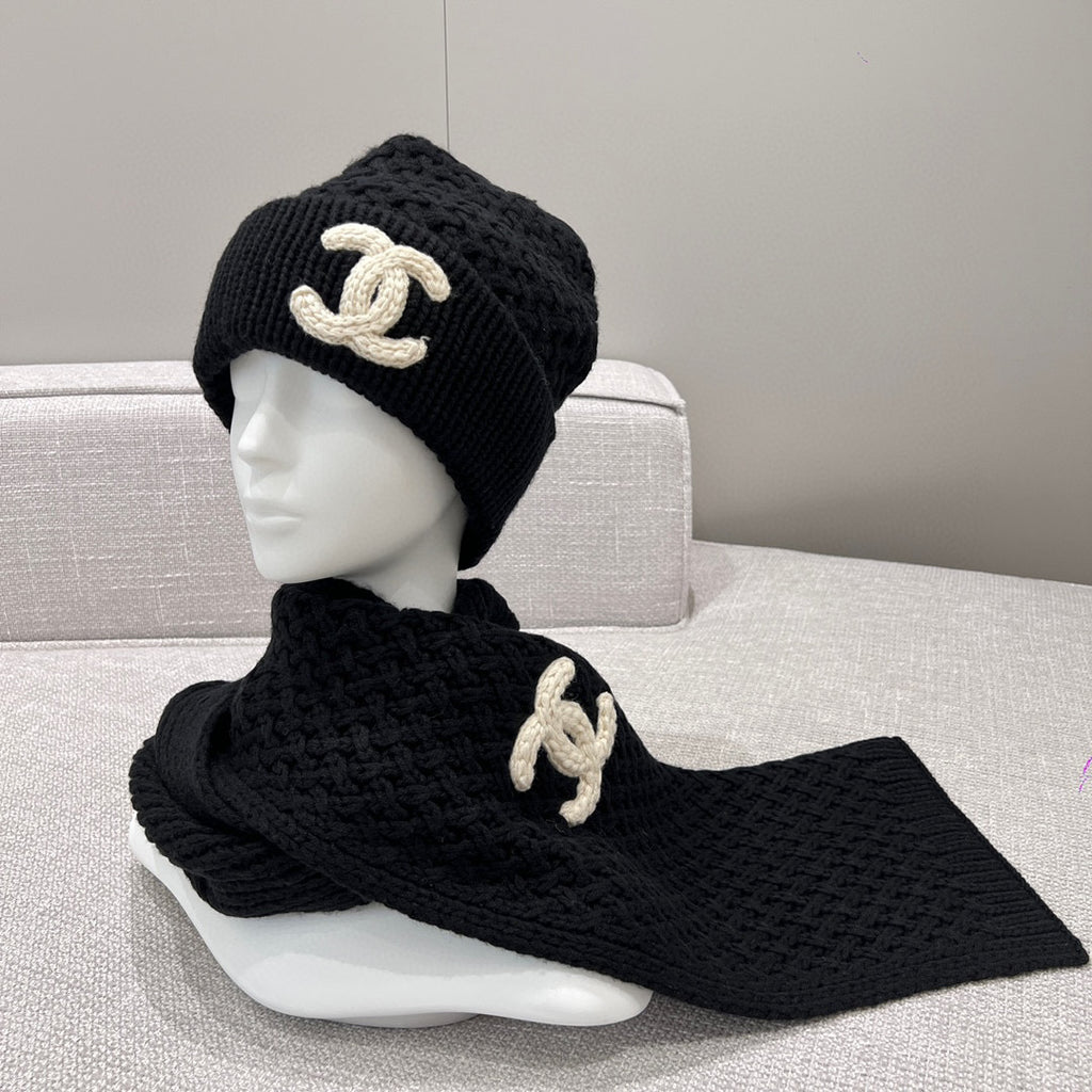 Chanel Knitted Cashmere Scarf Hat #96643