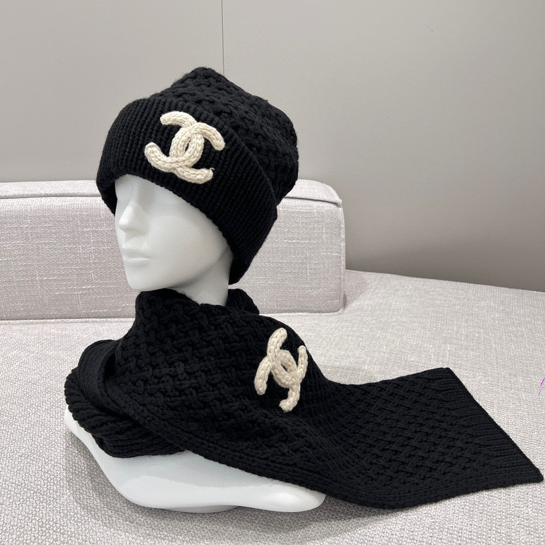 Chanel Knitted Cashmere Scarf Hat #96643