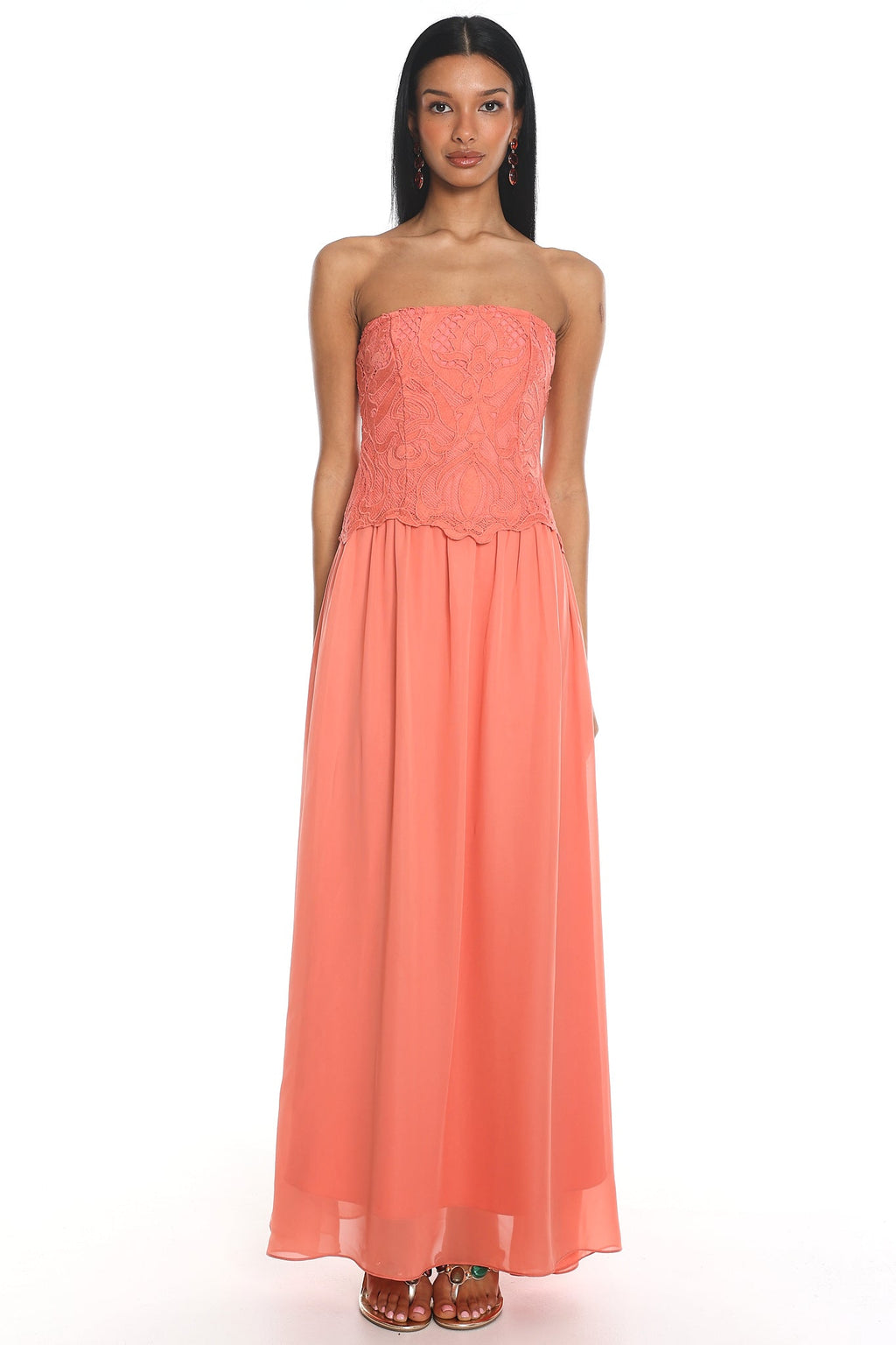Adana Lace Maxi Dress Coral