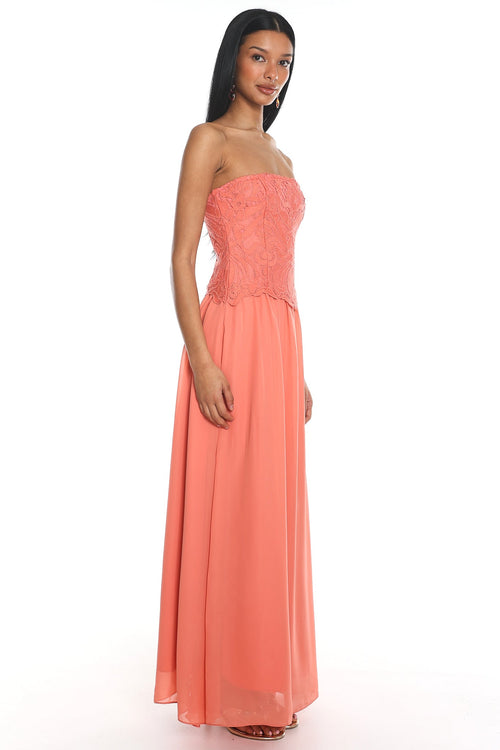 Adana Lace Maxi Dress Coral