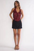 Marquess Backless Halter Top Sequin Cherry