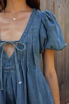 DELANEY Soft Denim Puff Sleeve Denim Romper [Pre-order]
