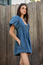 DELANEY Soft Denim Puff Sleeve Denim Romper [Pre-order]