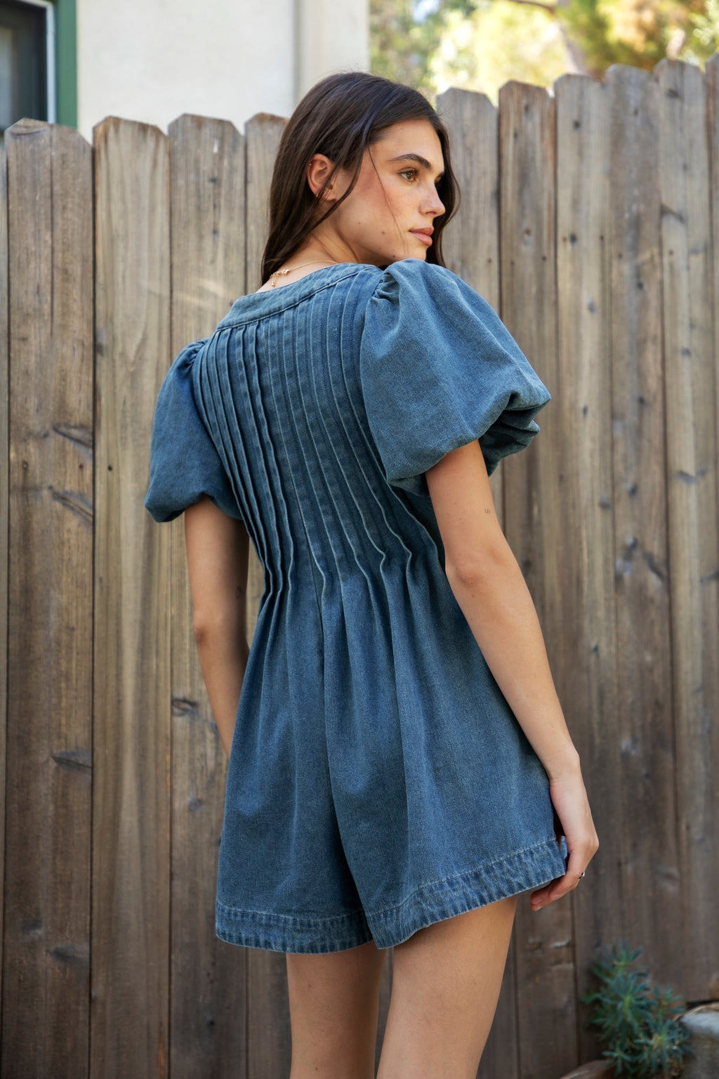 DELANEY Soft Denim Puff Sleeve Denim Romper [Pre-order]
