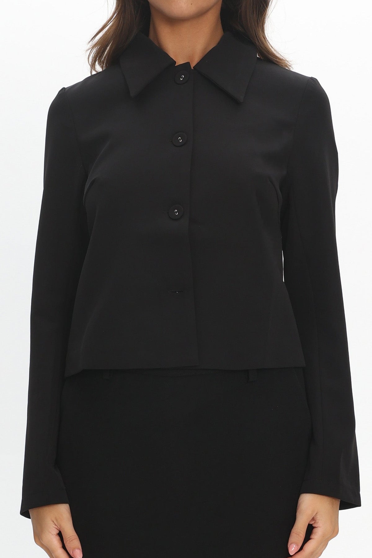 Marsha Button Front Crop Jacket Black