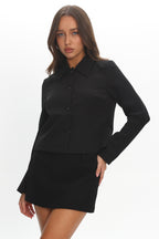 Marsha Button Front Crop Jacket Black