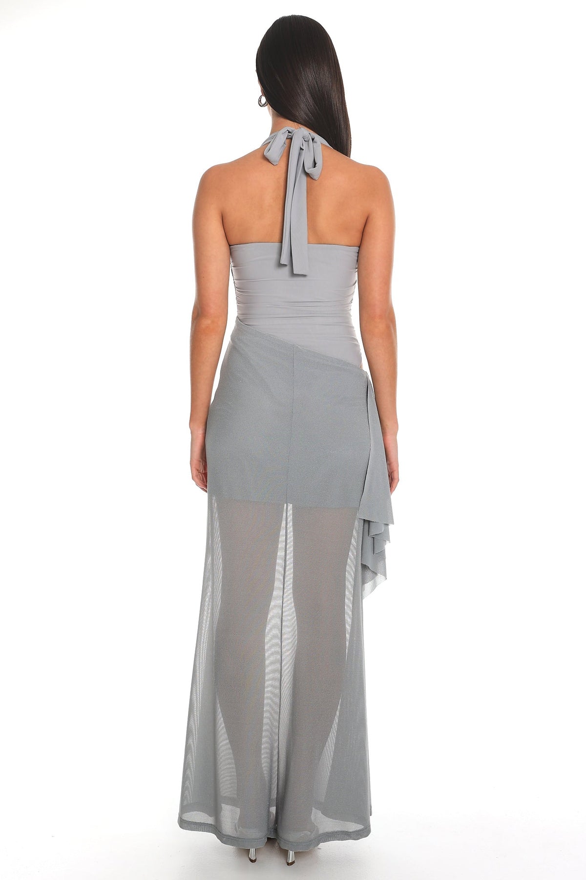 Midnight Shimmer Cutout Maxi Dress Grey