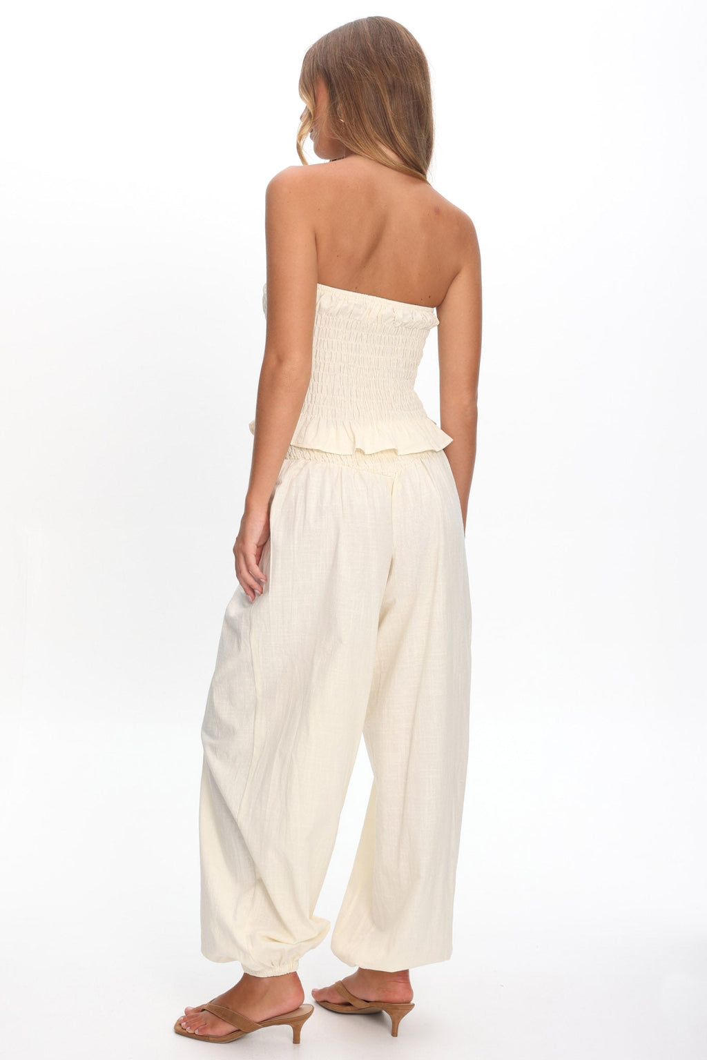 Norina Shirred Waist Pants Cream