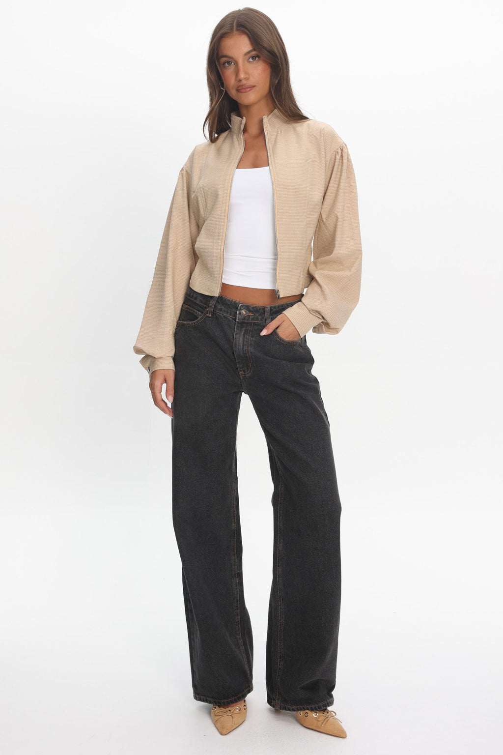 LIONESS Eclipse Jacket Beige Plaid