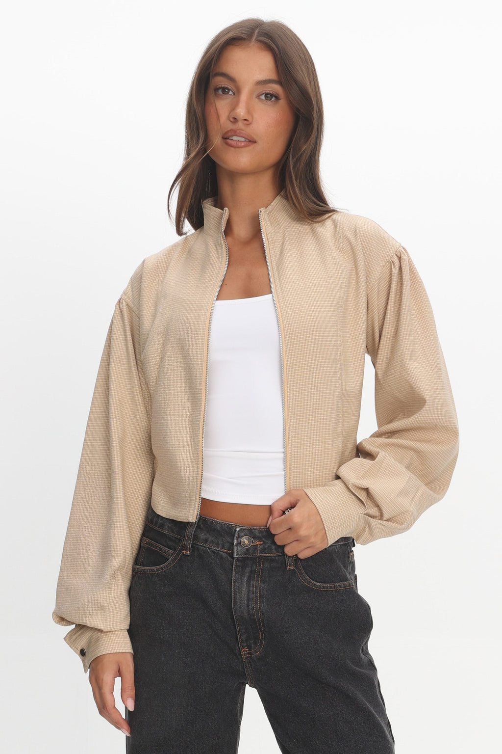 LIONESS Eclipse Jacket Beige Plaid