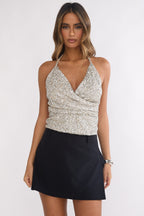 Just A Spark Sequin Halter Top Silver
